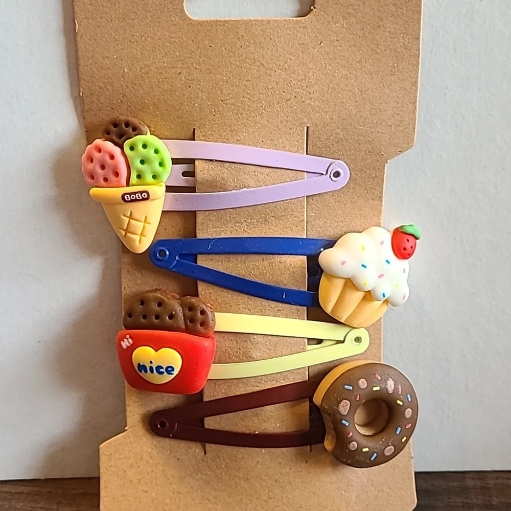 Cute Food Hair‎ Clips Set Ice Cream Cupcake Donut Cookies Barrettes